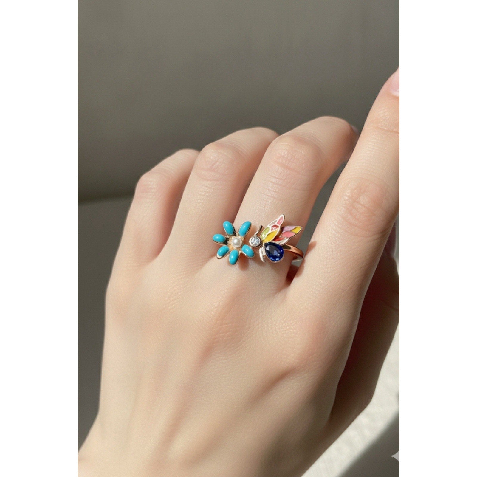 Swarovski Flower Gold Tone Multicolor Swarowski Stones One Size Women’s Ring New