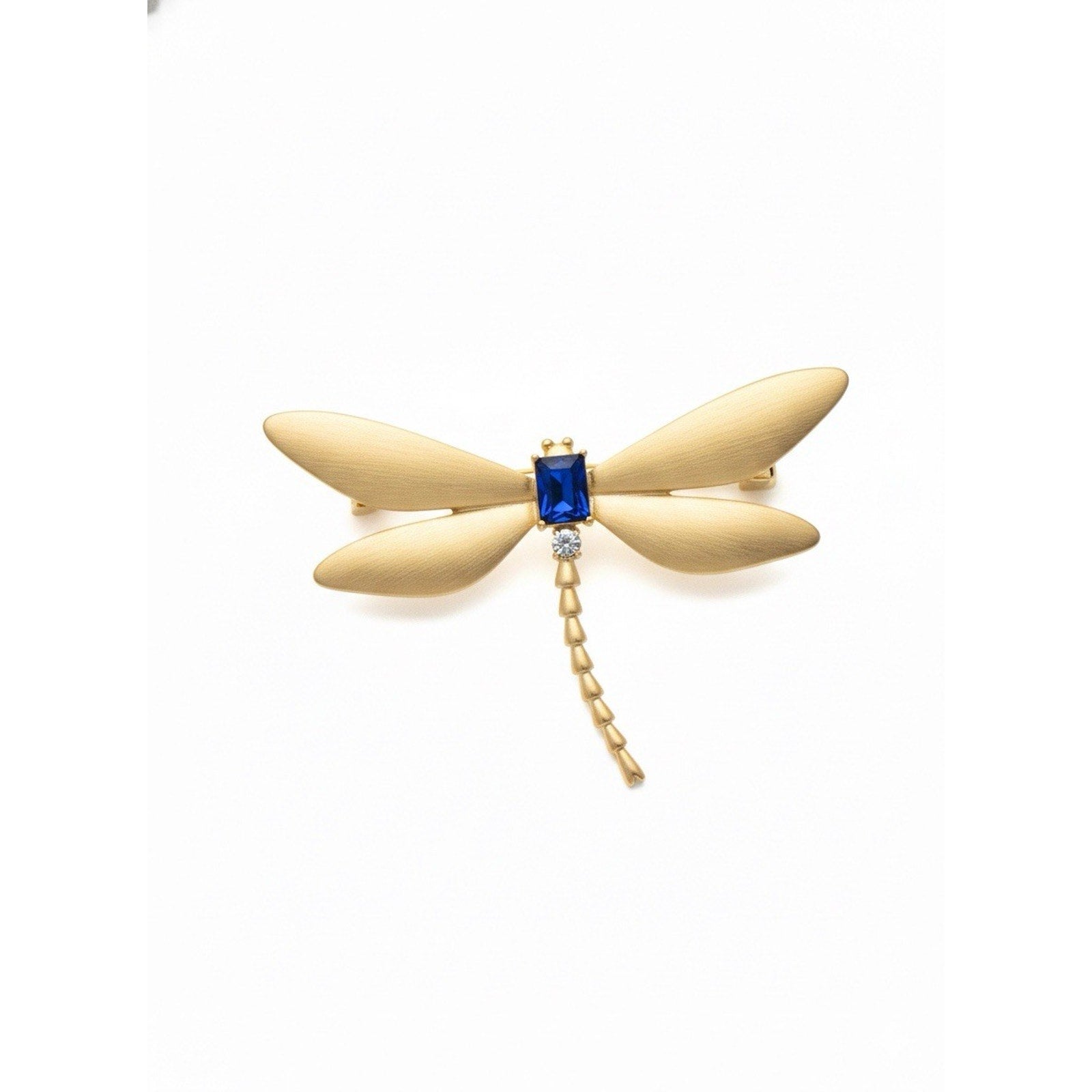 Elegant Gold Plated Dragon Fly Brooch Pin for Women White and Blue Crystals
