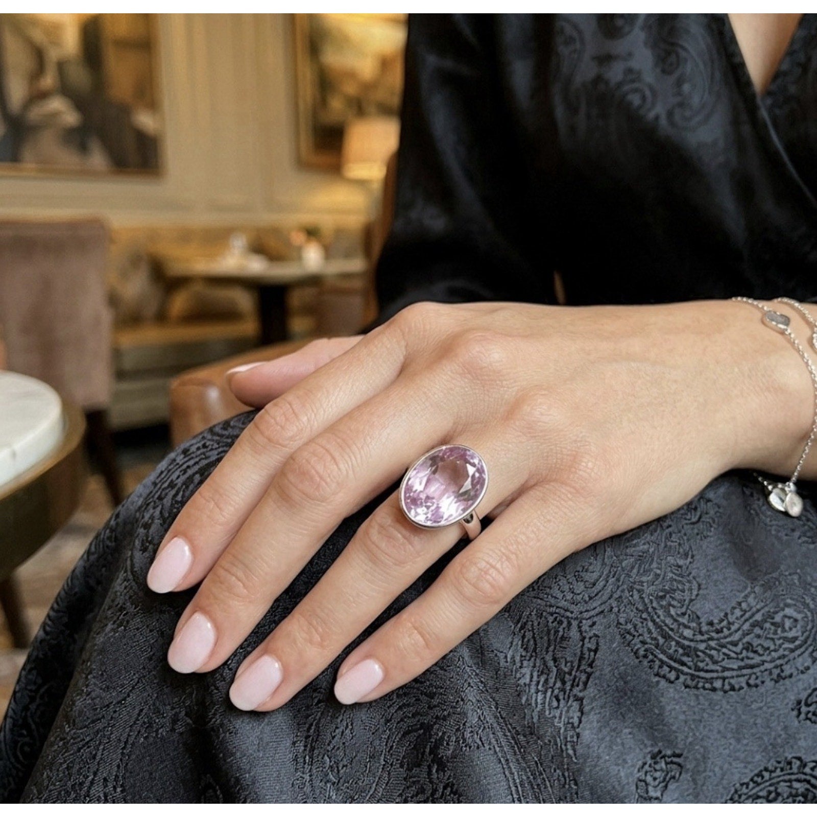 Exquisite Statement Ring: Oversized Oval Light Purple Solitaire Ring Size 7.75