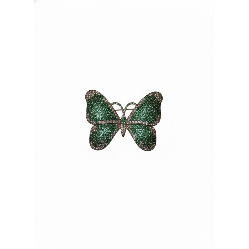 Elegant Gold Plated Butterfly Brooch Pin for Women Green & White Crystals