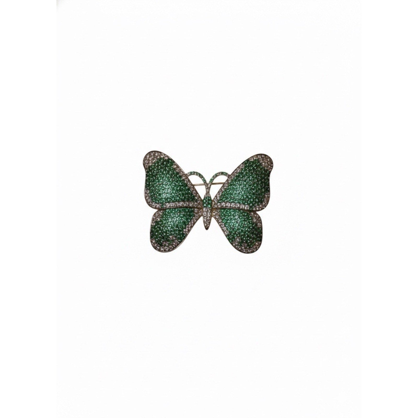 Elegant Gold Plated Butterfly Brooch Pin for Women Green & White Crystals