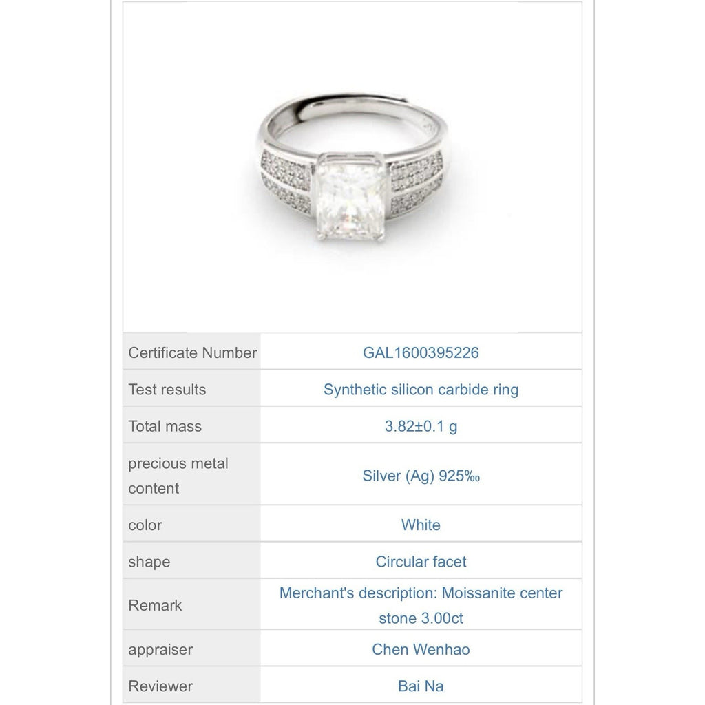 Exquisite Moissanite 925 SterlingSilver Engagement Ring AdjustableSize 3.00 CTW