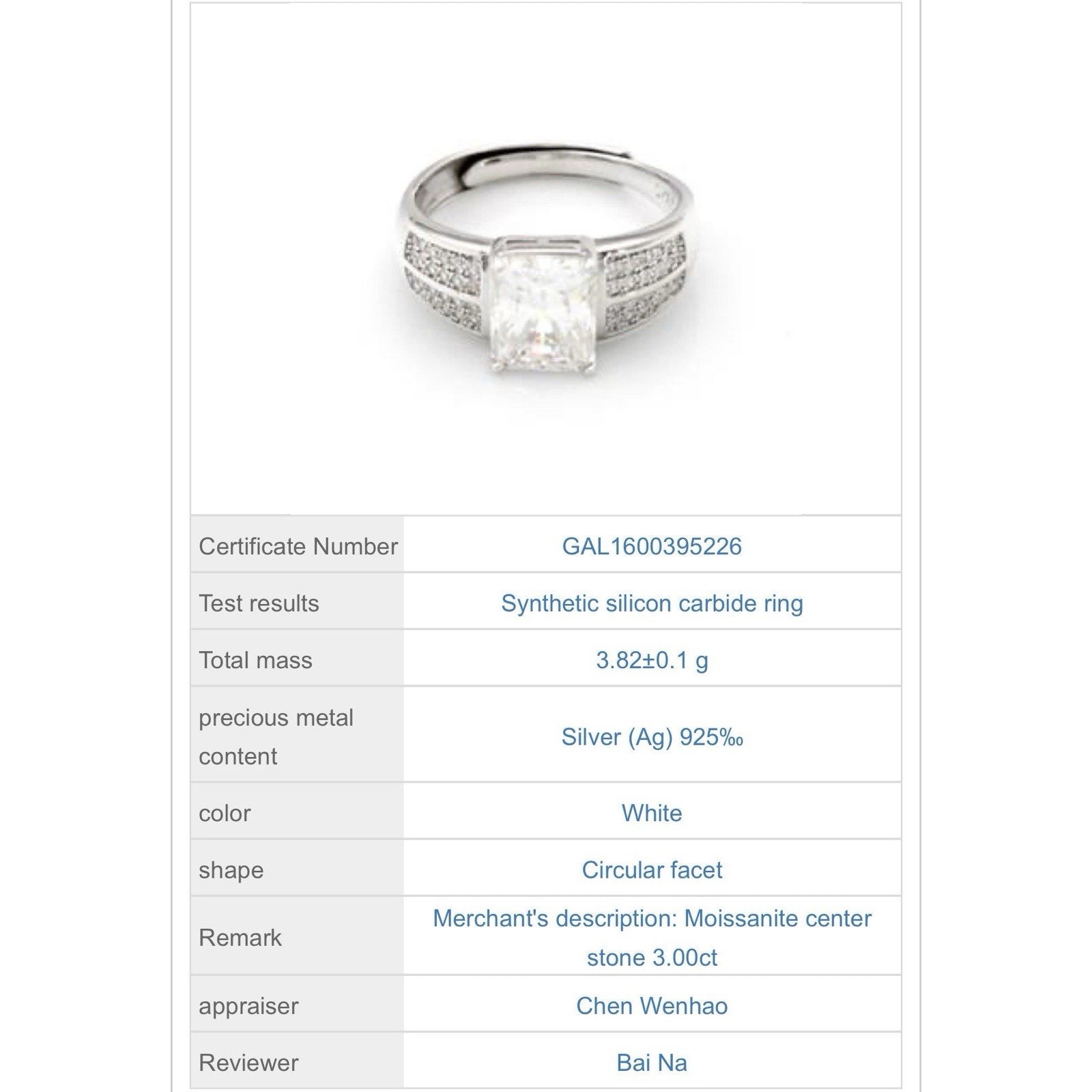 Exquisite Moissanite 925 SterlingSilver Engagement Ring AdjustableSize 3.00 CTW