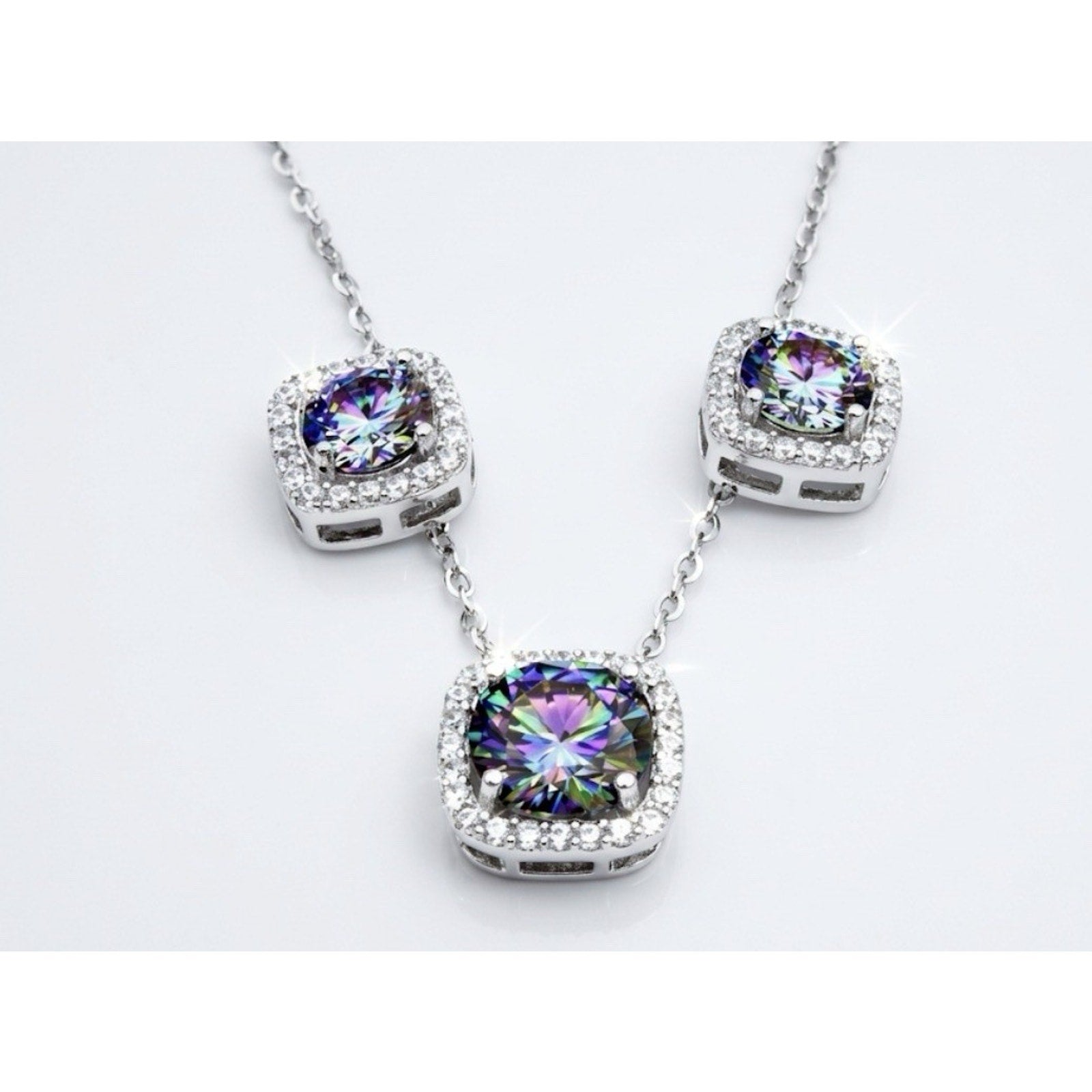 Stunning 1.5ctw Rainbow Certified Moissanite & 925 Sterling Silver Jewelry Set