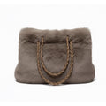 Luxury Faux Fur Tote Bag | Taupe Gray Plush Handbag with Braided Handles | Large