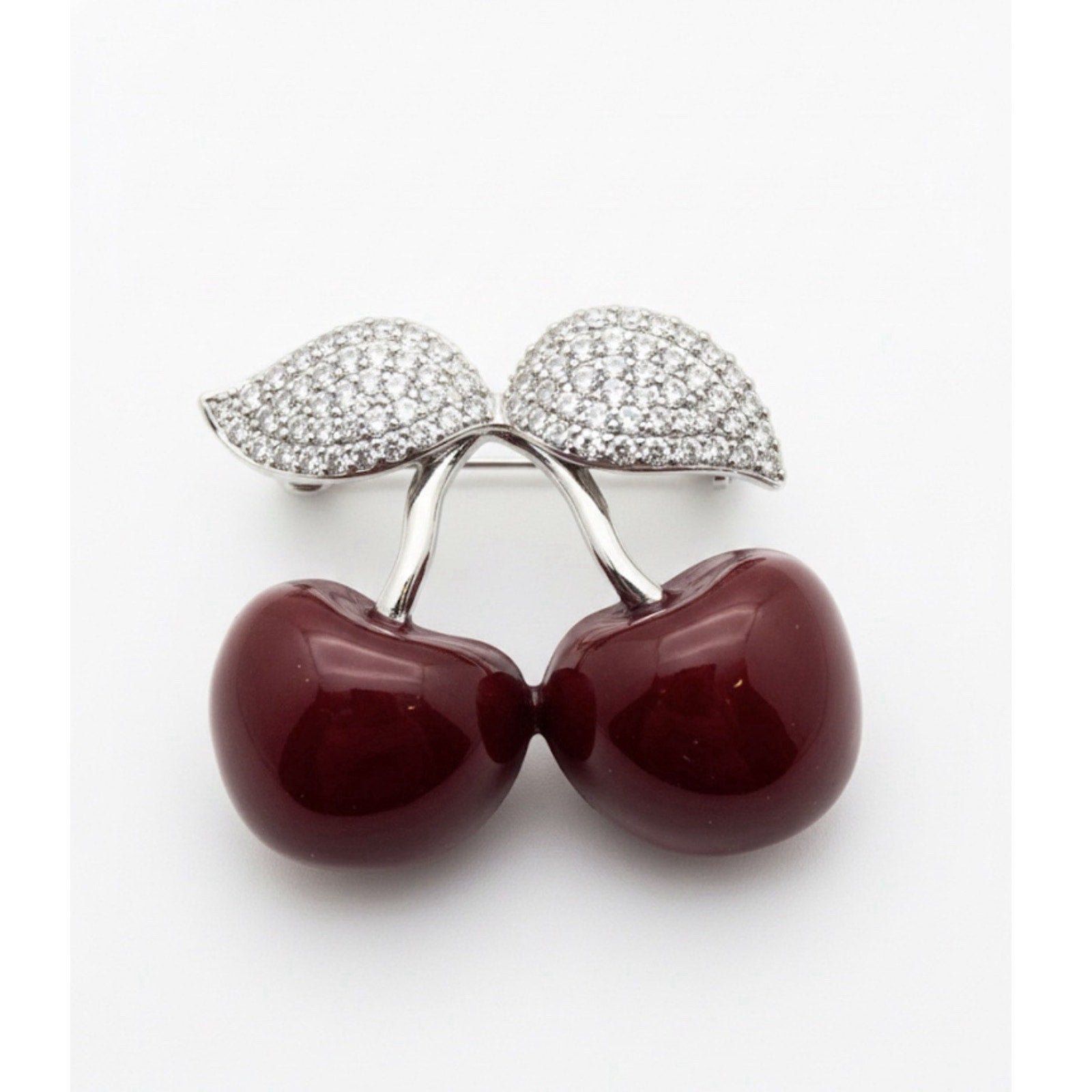 Elegant Gold Plated Apple Brooch Pin for Women Red Apples & White Crystals