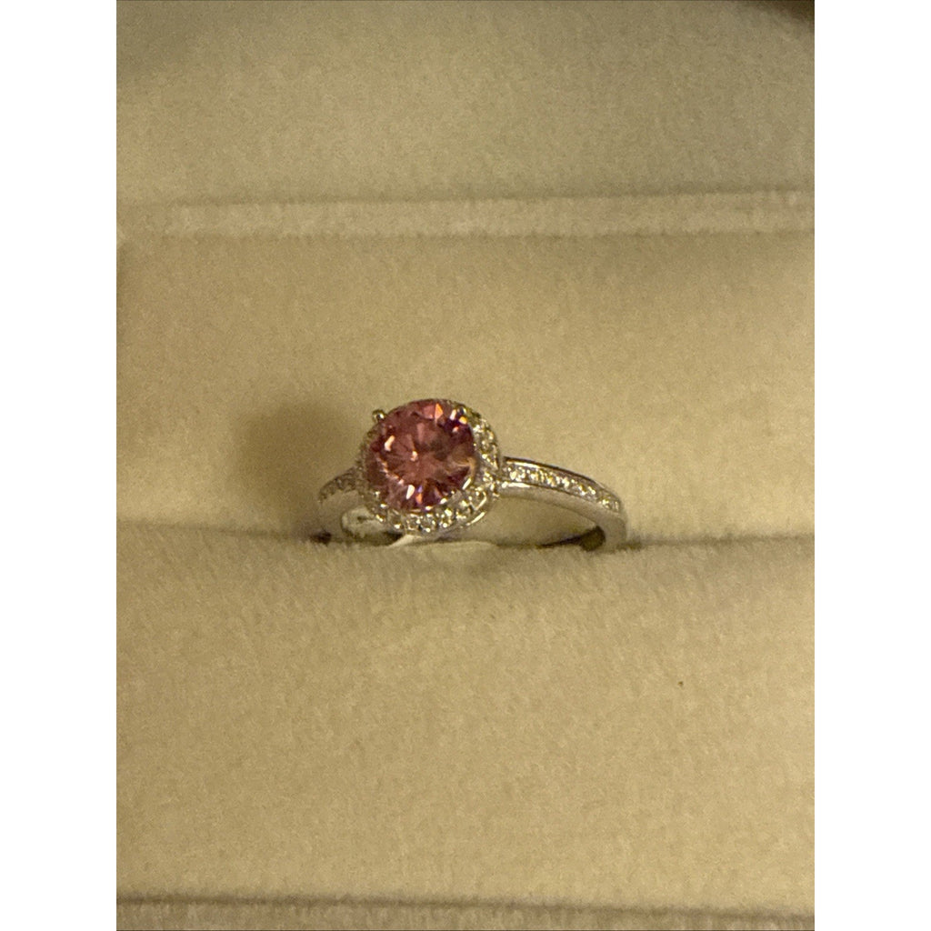 Elegant 1ct Pink Moissanite Halo Ring Brilliant Halo Cut Adjustable 925 Silver