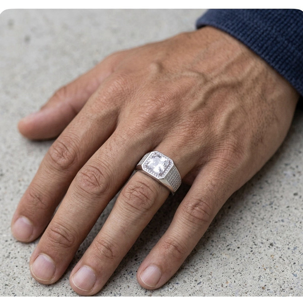 Stunning 3.00ct EmeraldCut Moissanite Men Signet Ring 925 SterlingSilver OneSize