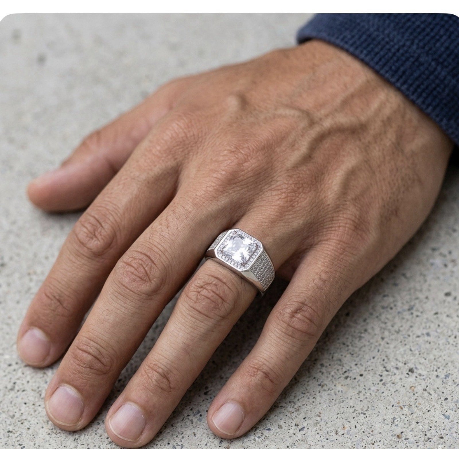 Stunning 3.00ct EmeraldCut Moissanite Men Signet Ring 925 SterlingSilver OneSize