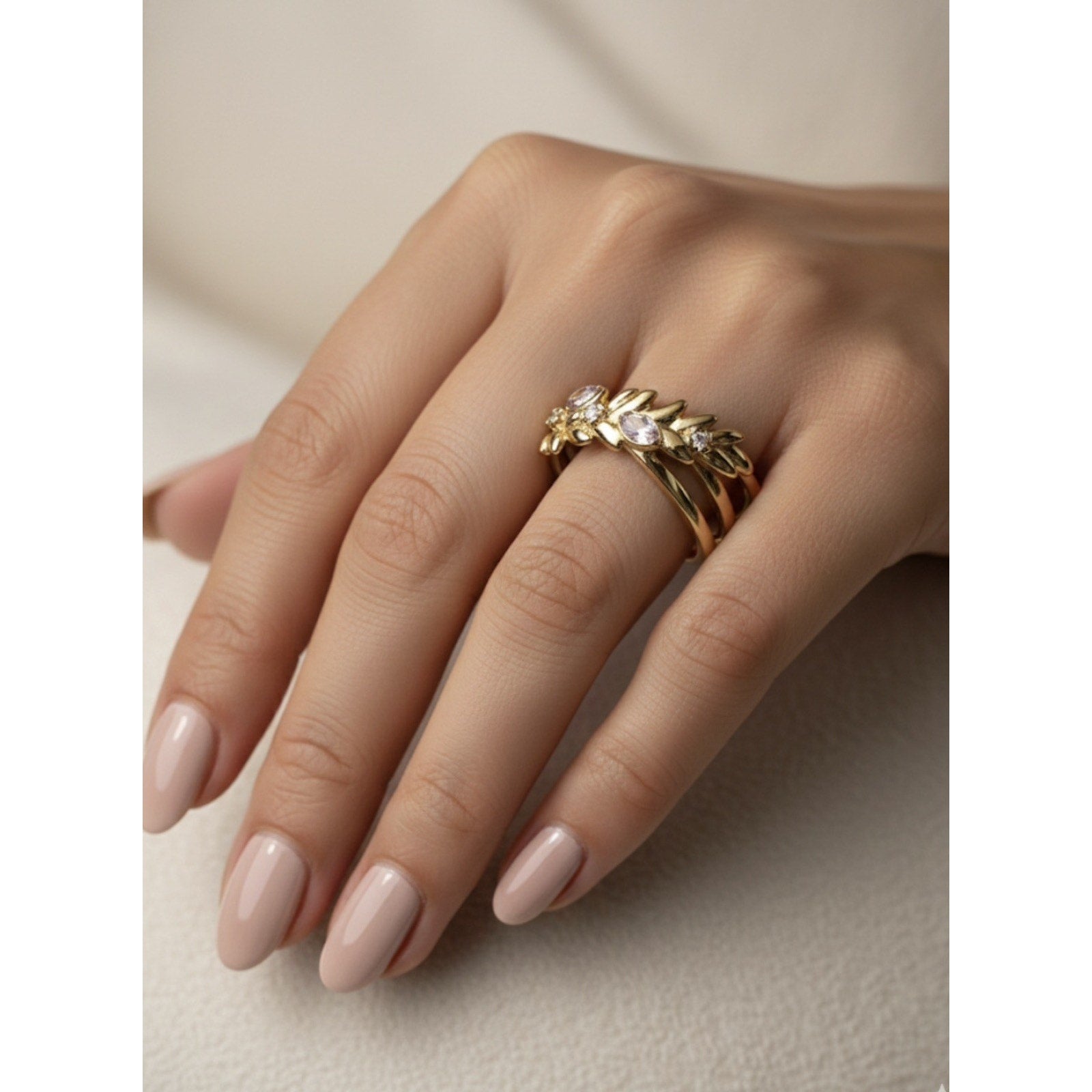 Gold Plated Swarowski Braided Ring for Women Open Size Expandable Adjustable