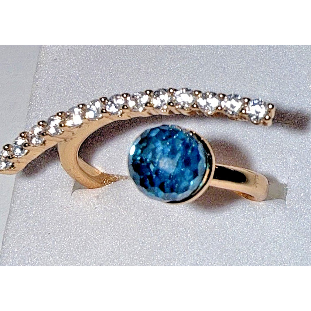 Swarovski Aurora Borealis Pearl Shaped Stone Goldstone Adjustable ring Size 6