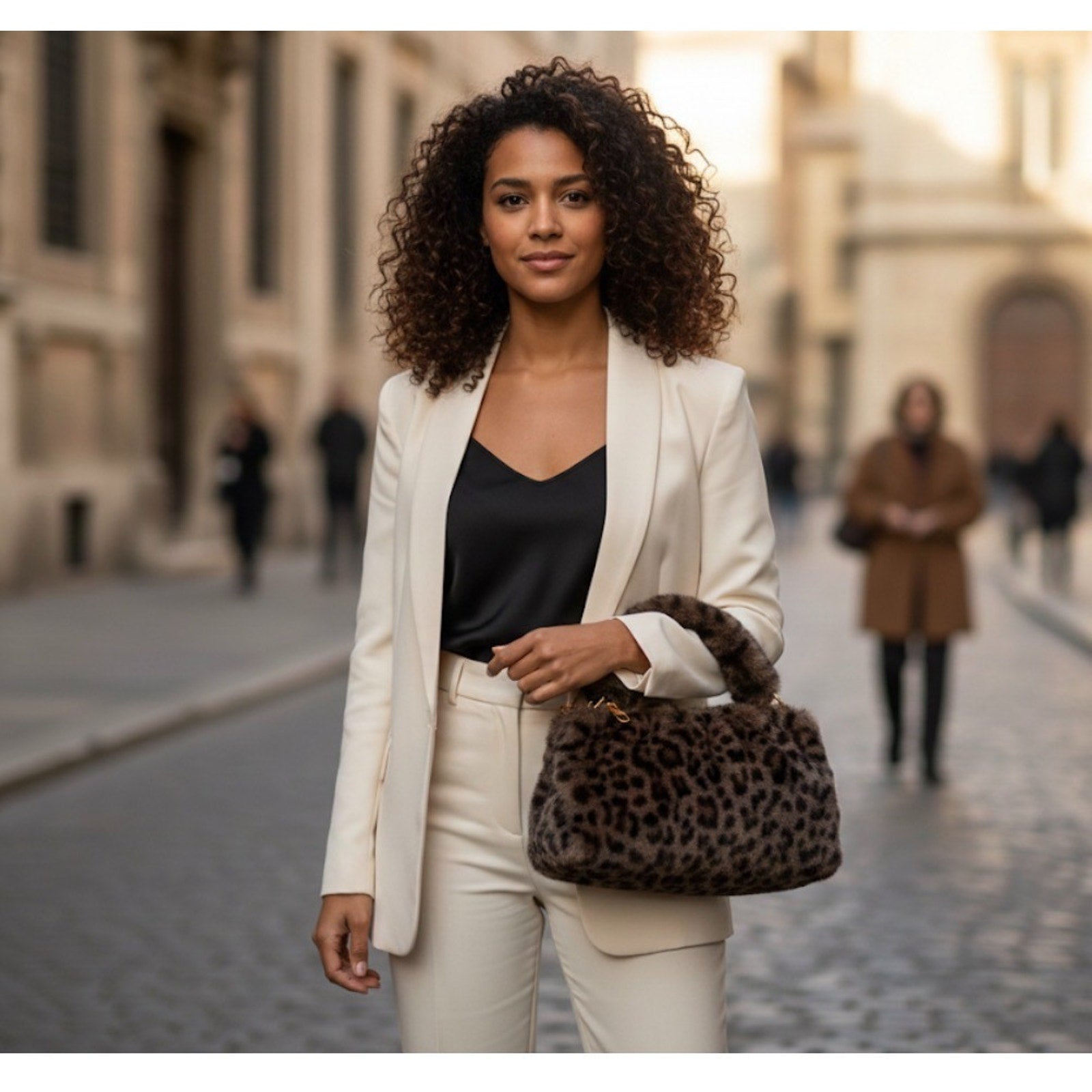 Chic Leopard Print Faux Fur Hand Bag | Plush Animal Print Shoulder Purse