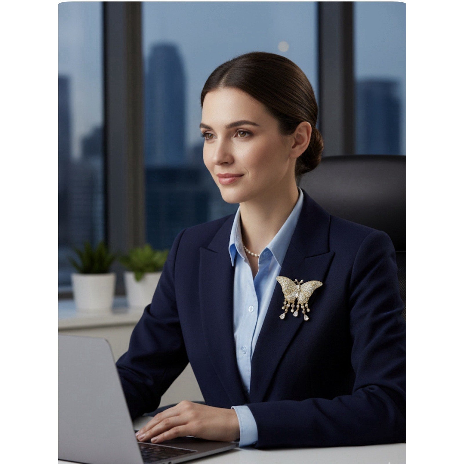 Elegant Gold Plated Butterfly Brooch Pin for Women White Crystals