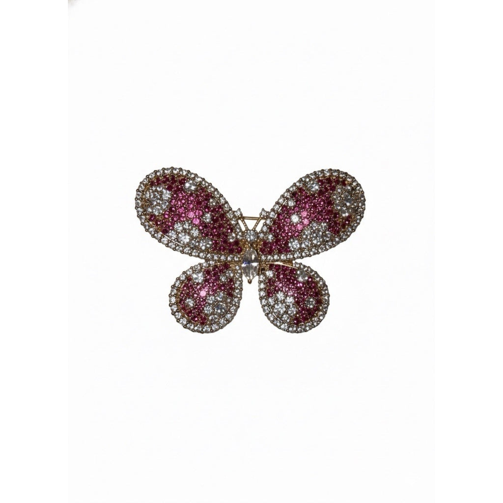 Elegant Gold Plated Butterfly Brooch Pin for Women Pink & White Crystals