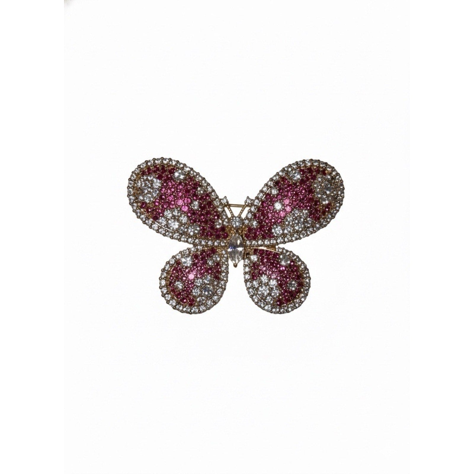 Elegant Gold Plated Butterfly Brooch Pin for Women Pink & White Crystals