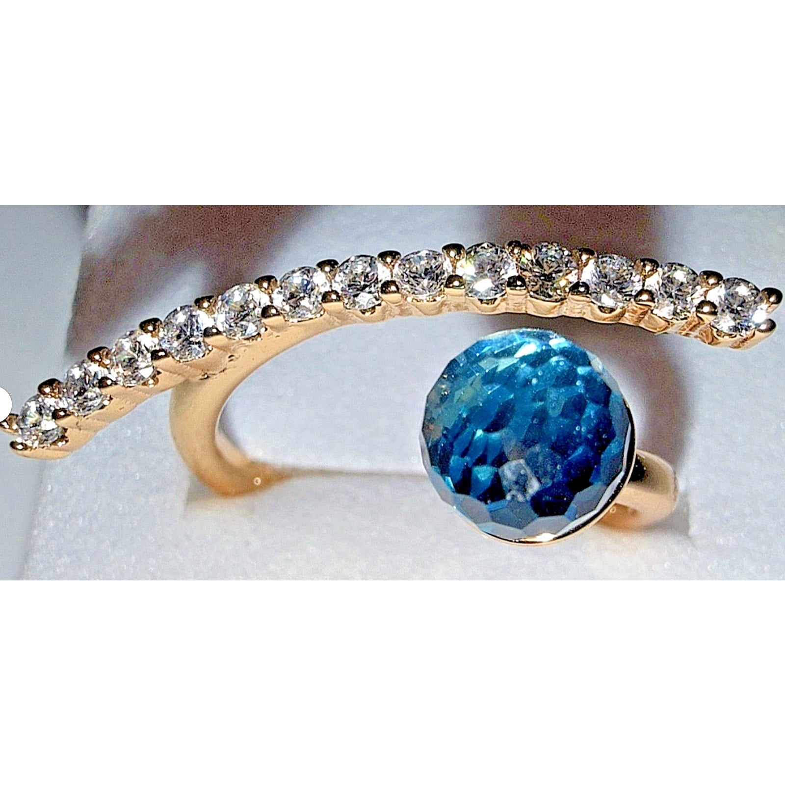 Swarovski Aurora Borealis Pearl Shaped Stone Goldstone Adjustable ring Size 6