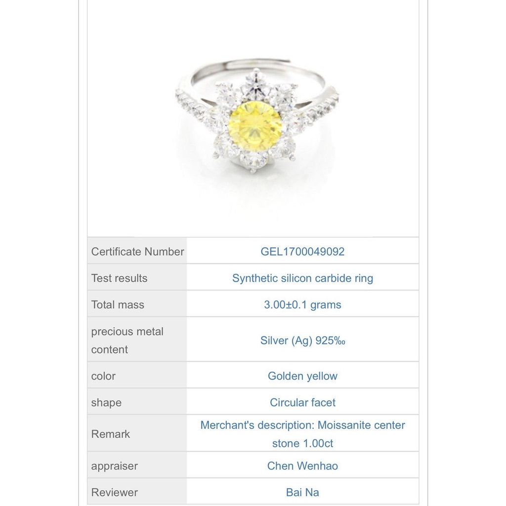 Stunning Yellow Moissanite Ring 925S Silver 1CTW One Size
