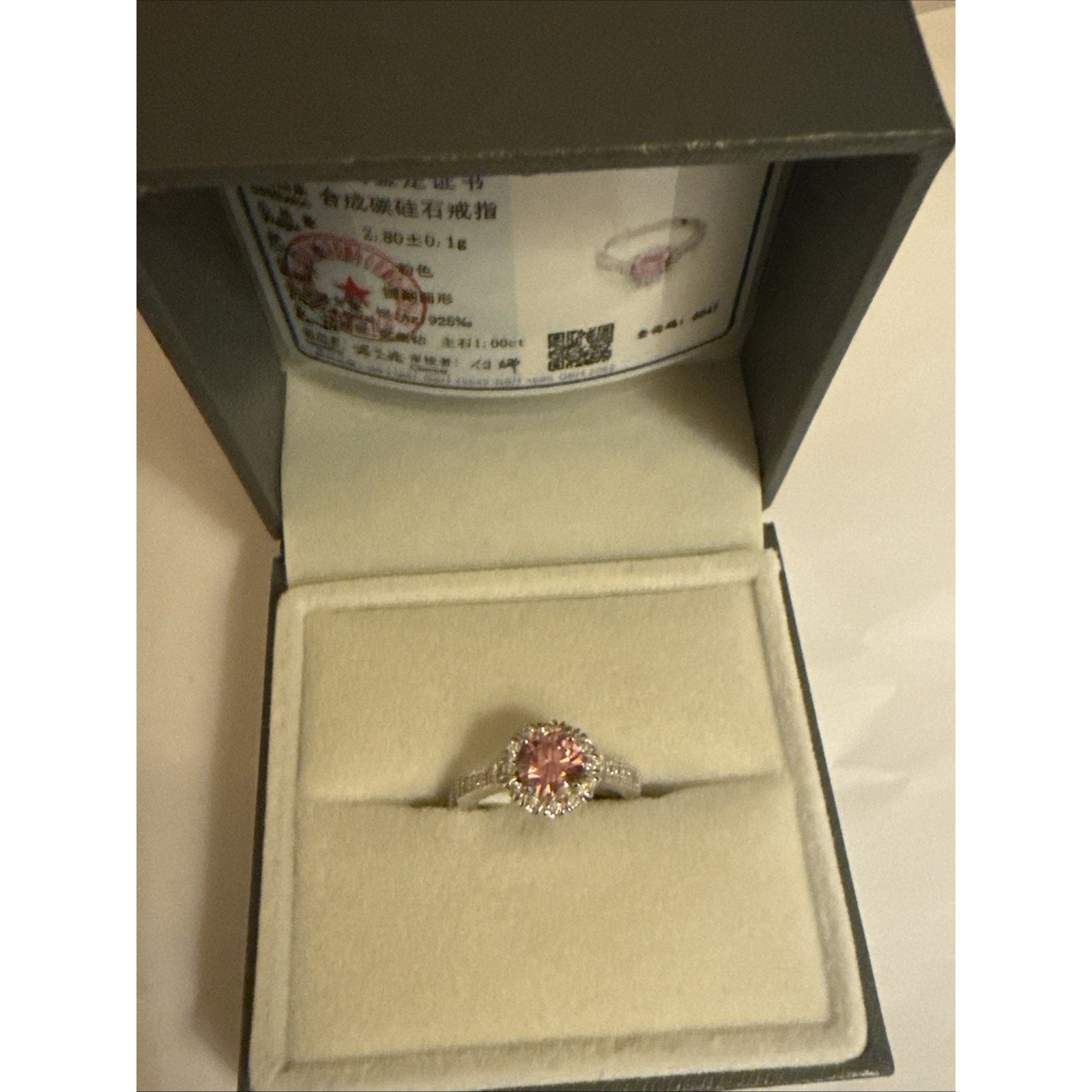 Elegant 1ct Pink Moissanite Halo Ring Brilliant Round Cut Adjustable 925 Silver