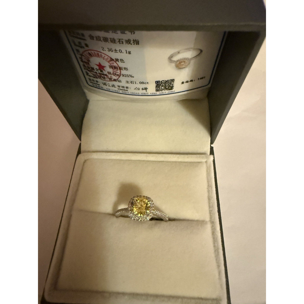Elegant 1ct Yellow Moissanite Ring Brilliant Round Cut Adjustable 925 Silver