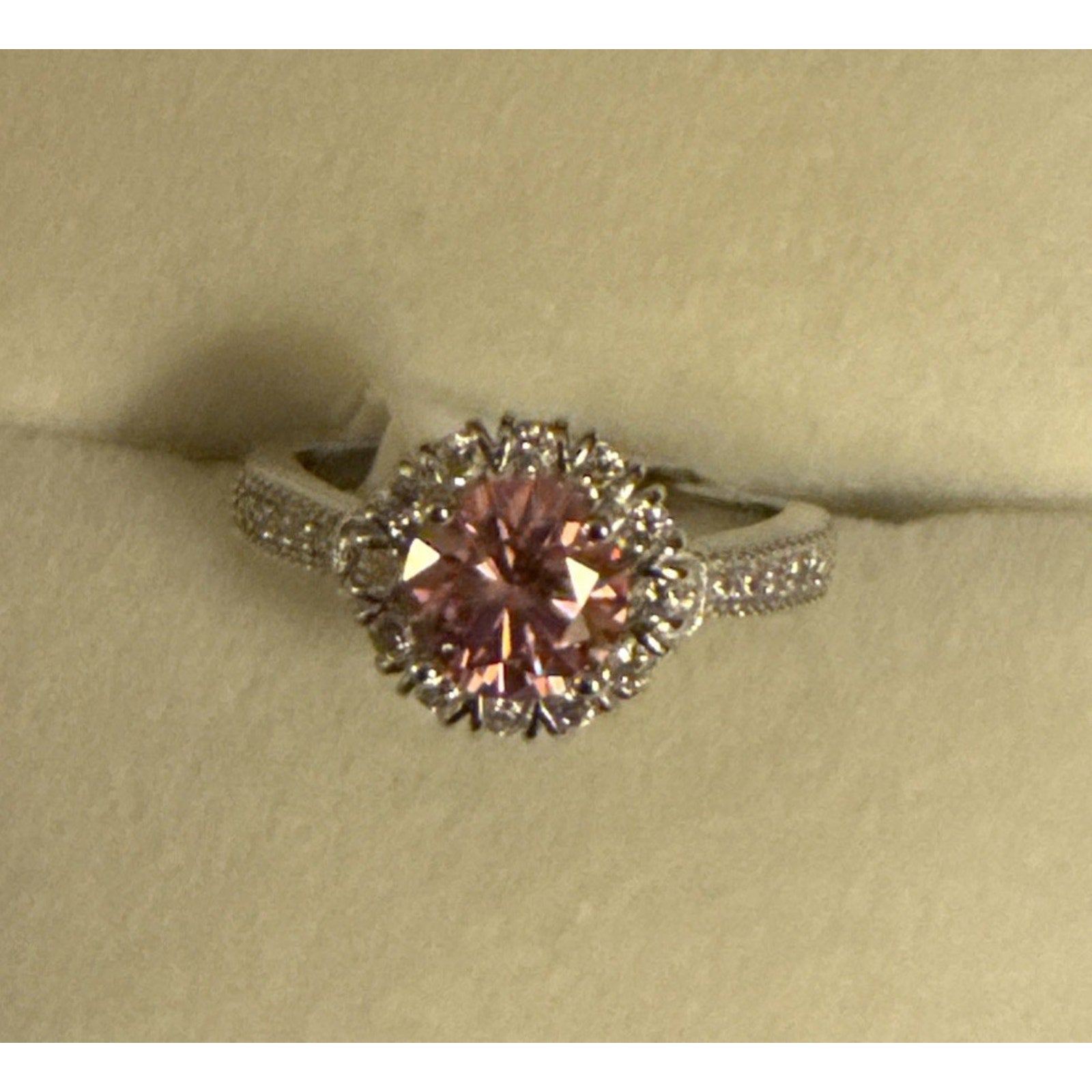 Elegant 1ct Pink Moissanite Halo Ring Brilliant Round Cut Adjustable 925 Silver