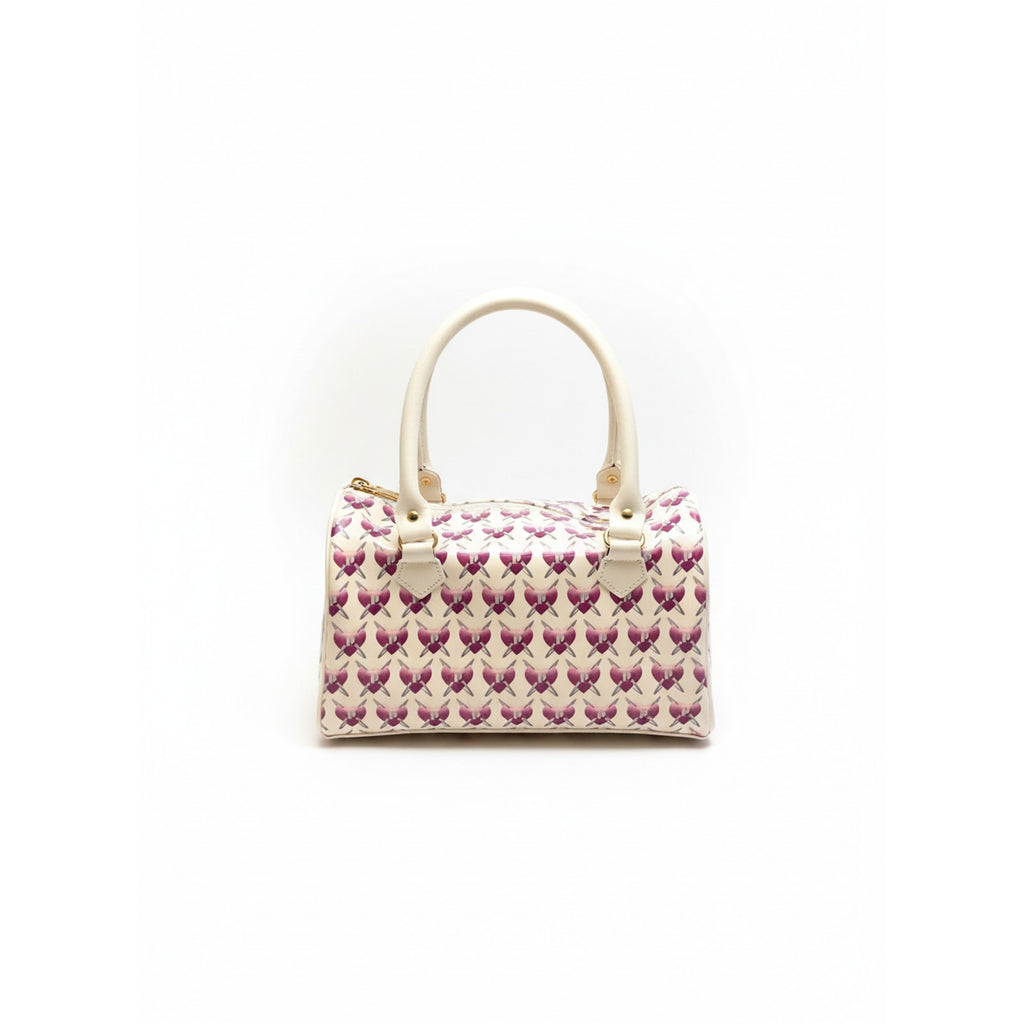 Luxury Ladies Bowler Bag – Chic Heart Print Bag – Cream