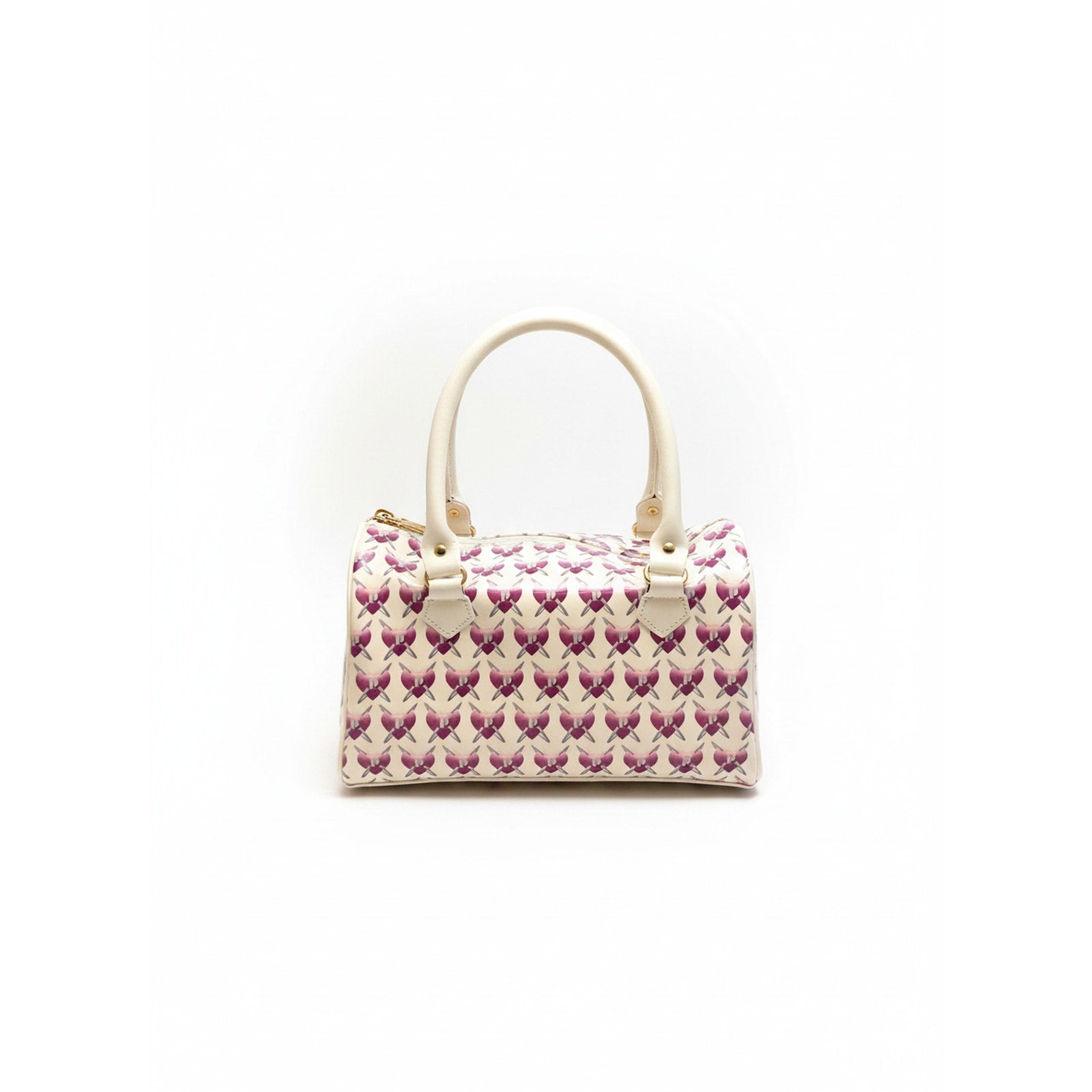 Luxury Ladies Bowler Bag – Chic Heart Print Bag – Cream