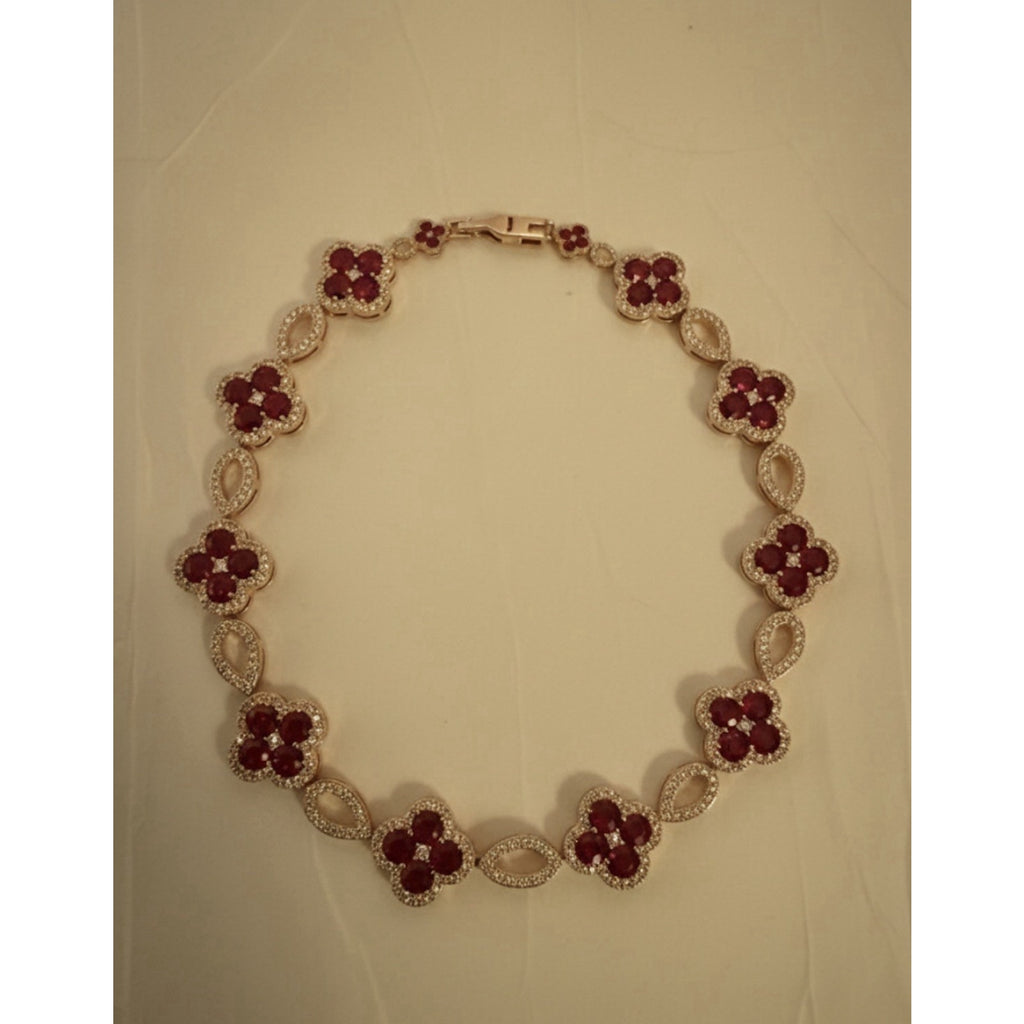 Women’s Goldtone Cubic Zirconia and Red Cloverleaf Gemstone Bracelet