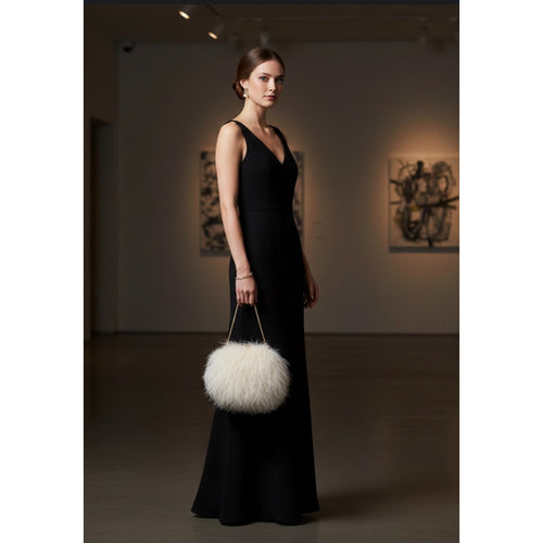 Chic Cream Faux Feather Plush Evening Bag | Shag Shoulder Bag Crossbody