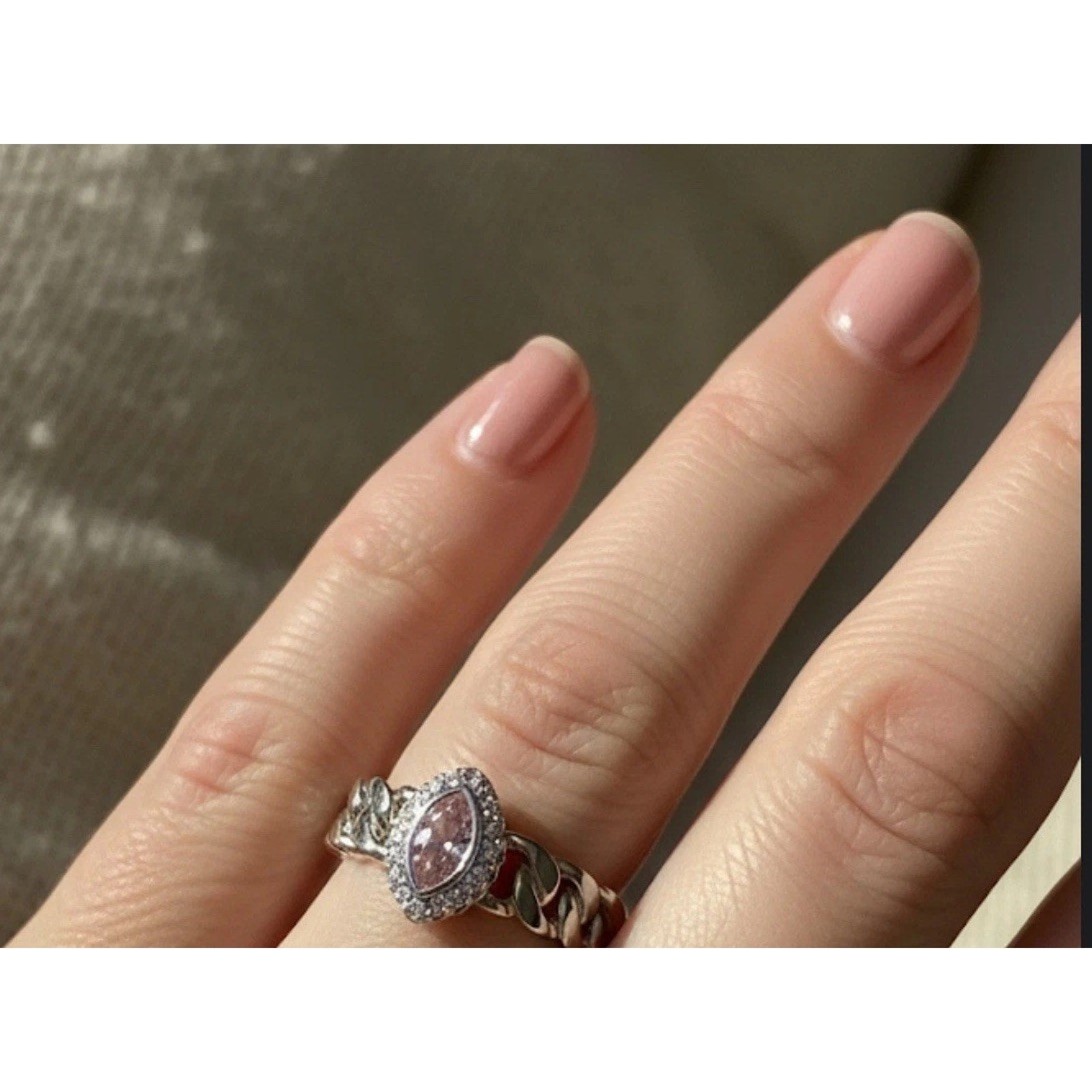 Silvertone Swarovski Pink Stone Ring for Ladies Size New In Box with Tags