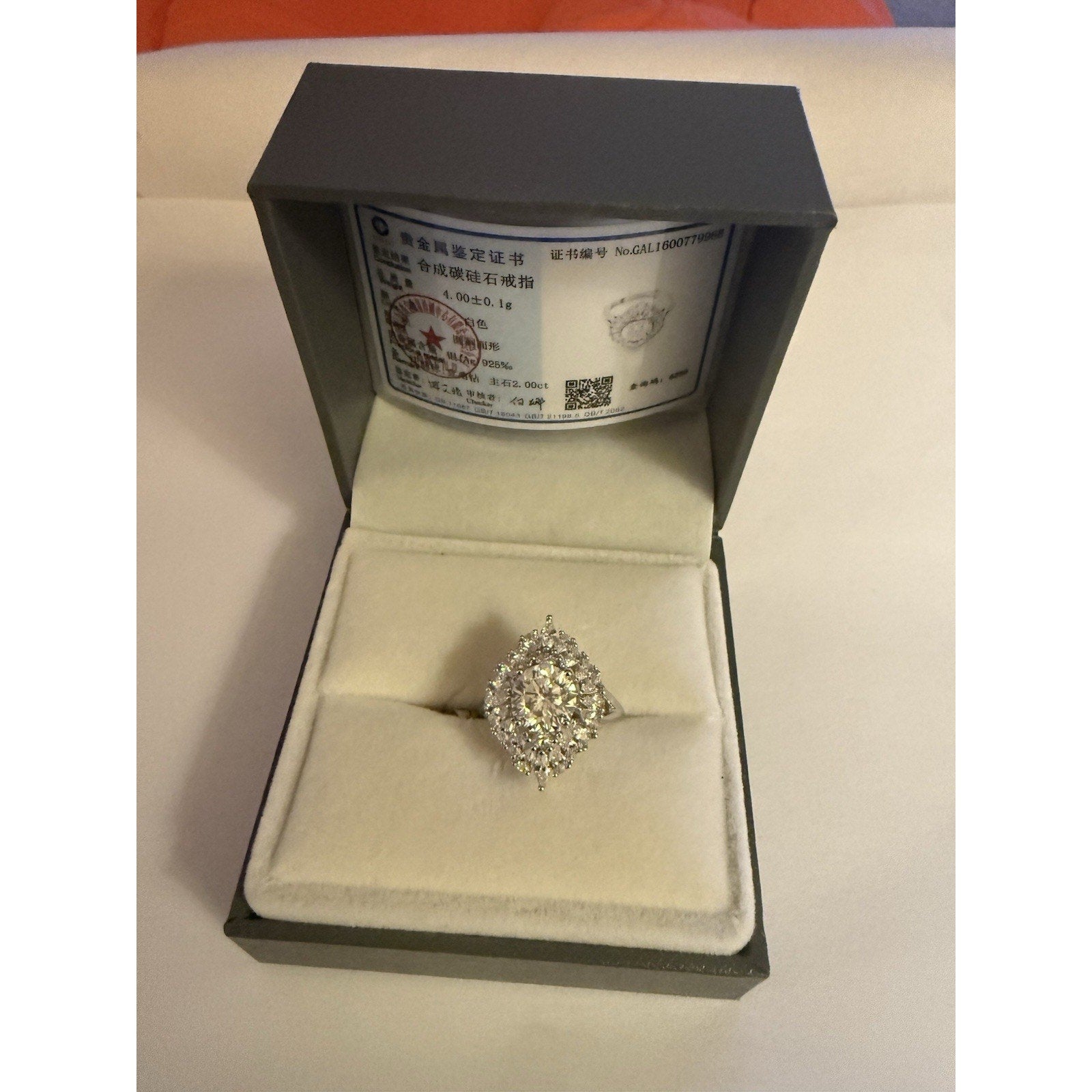 Lab Certified Moissanite 2.00CTW 925 Sterling Silver Ring Adjustable size