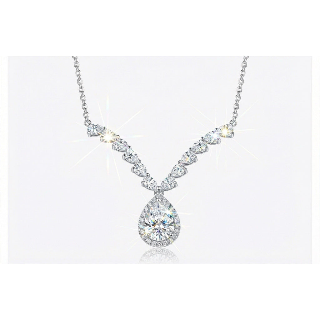 Stunning 2CTW Moissanite & 925 S Silver Teardrop Necklace