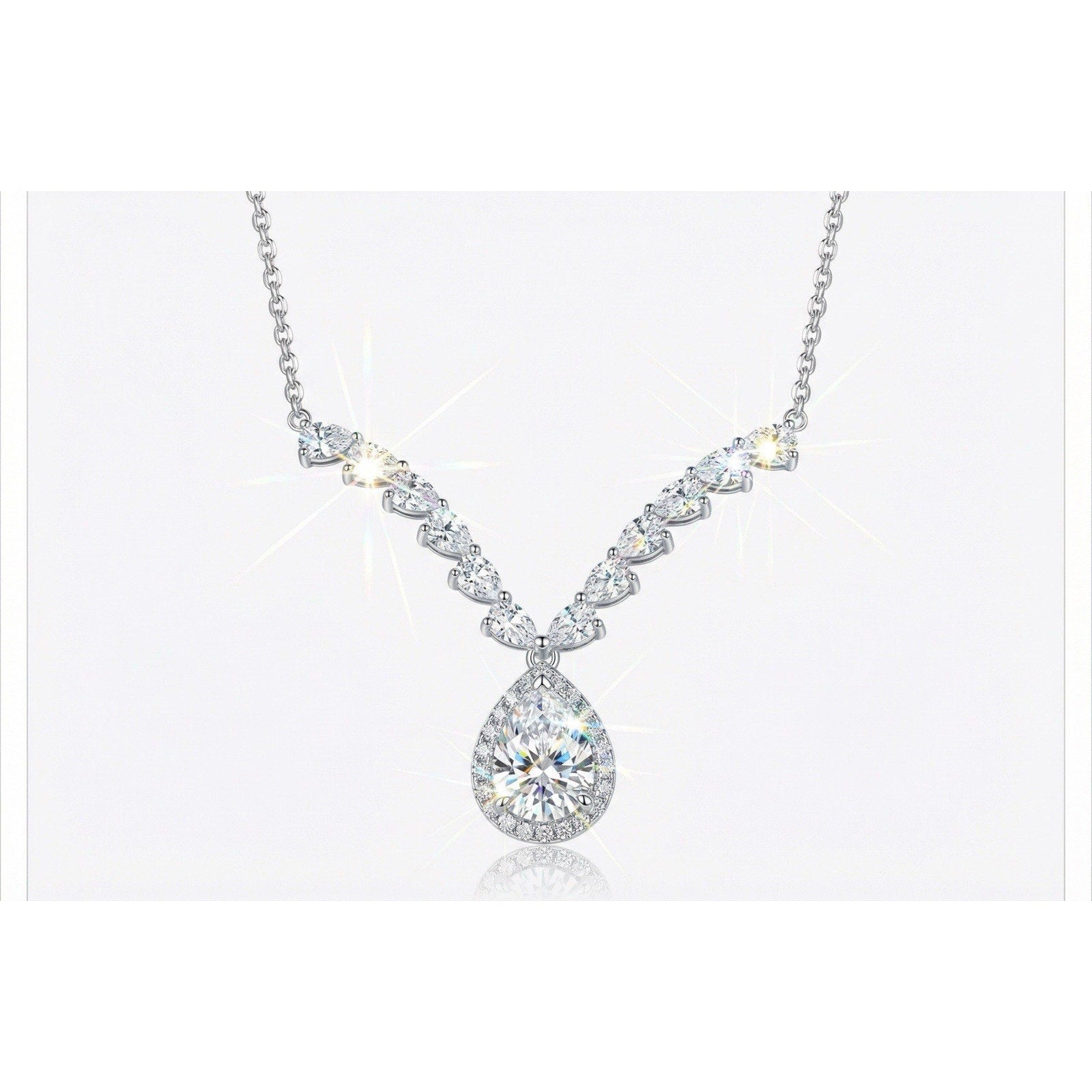 Stunning 2CTW Moissanite & 925 S Silver Teardrop Necklace