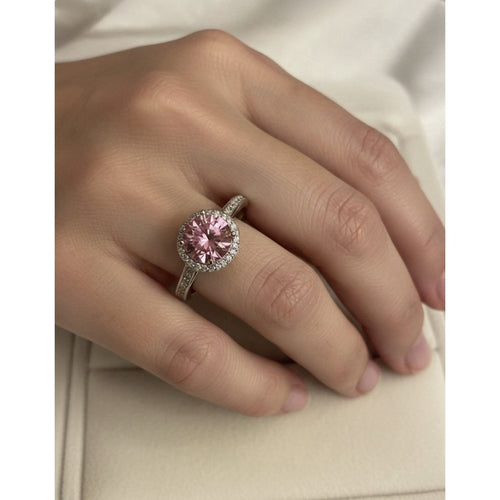 Elegant 1ct Pink Moissanite Halo Ring Brilliant Halo Cut Adjustable 925 Silver