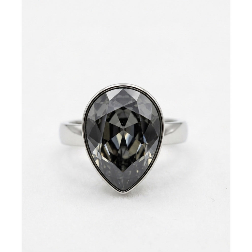 Ladies Silver Rhodium Plated Ring Size 6.5 GraySwarovski TearDrop Shaped Crystal