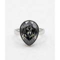 Ladies Silver Rhodium Plated Ring Size 6.5 GraySwarovski TearDrop Shaped Crystal