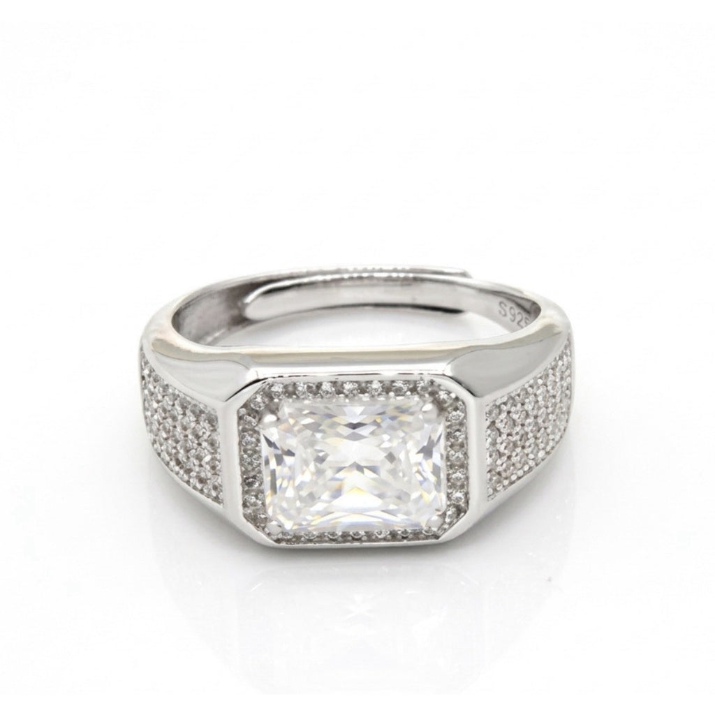 Stunning 3.00ct EmeraldCut Moissanite Men Signet Ring 925 SterlingSilver OneSize