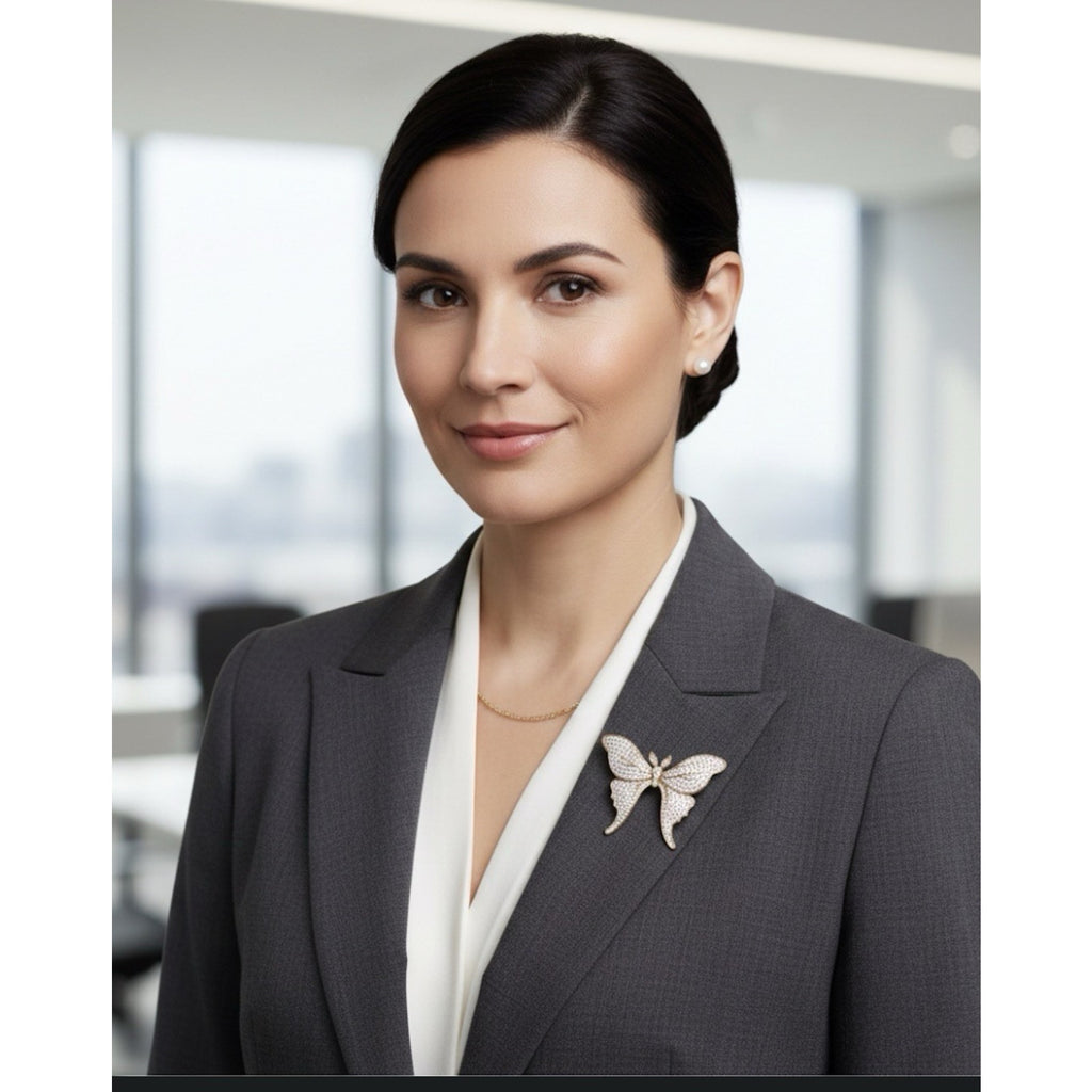 Elegant Gold Plated Butterfly Brooch Pin for Women White Crystals