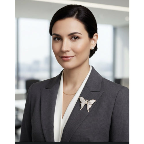 Elegant Gold Plated Butterfly Brooch Pin for Women White Crystals