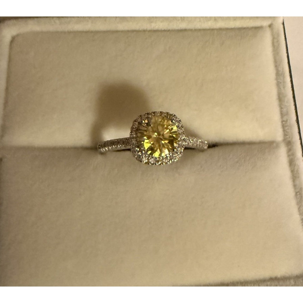 Elegant 1ct Yellow Moissanite Ring Brilliant Round Cut Adjustable 925 Silver