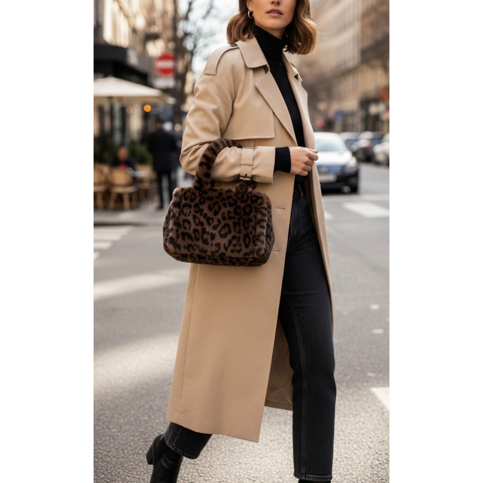 Chic Leopard Print Faux Fur Hand Bag | Plush Animal Print Shoulder Purse