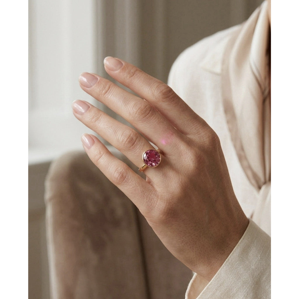 Exquisite Statement Ring: Oversized Oval Pink Solitaire Ring Size 9.75