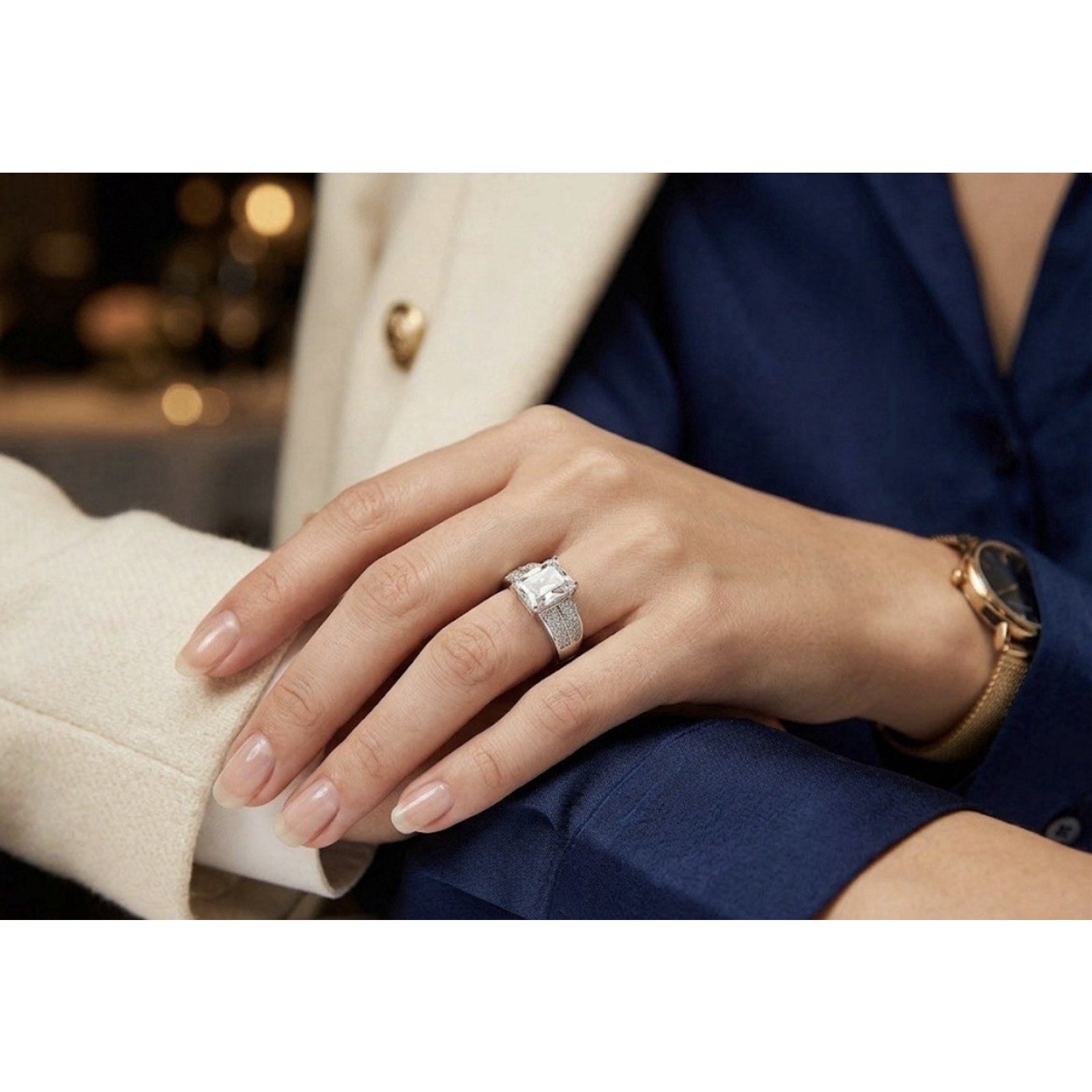Exquisite Moissanite 925 SterlingSilver Engagement Ring AdjustableSize 3.00 CTW