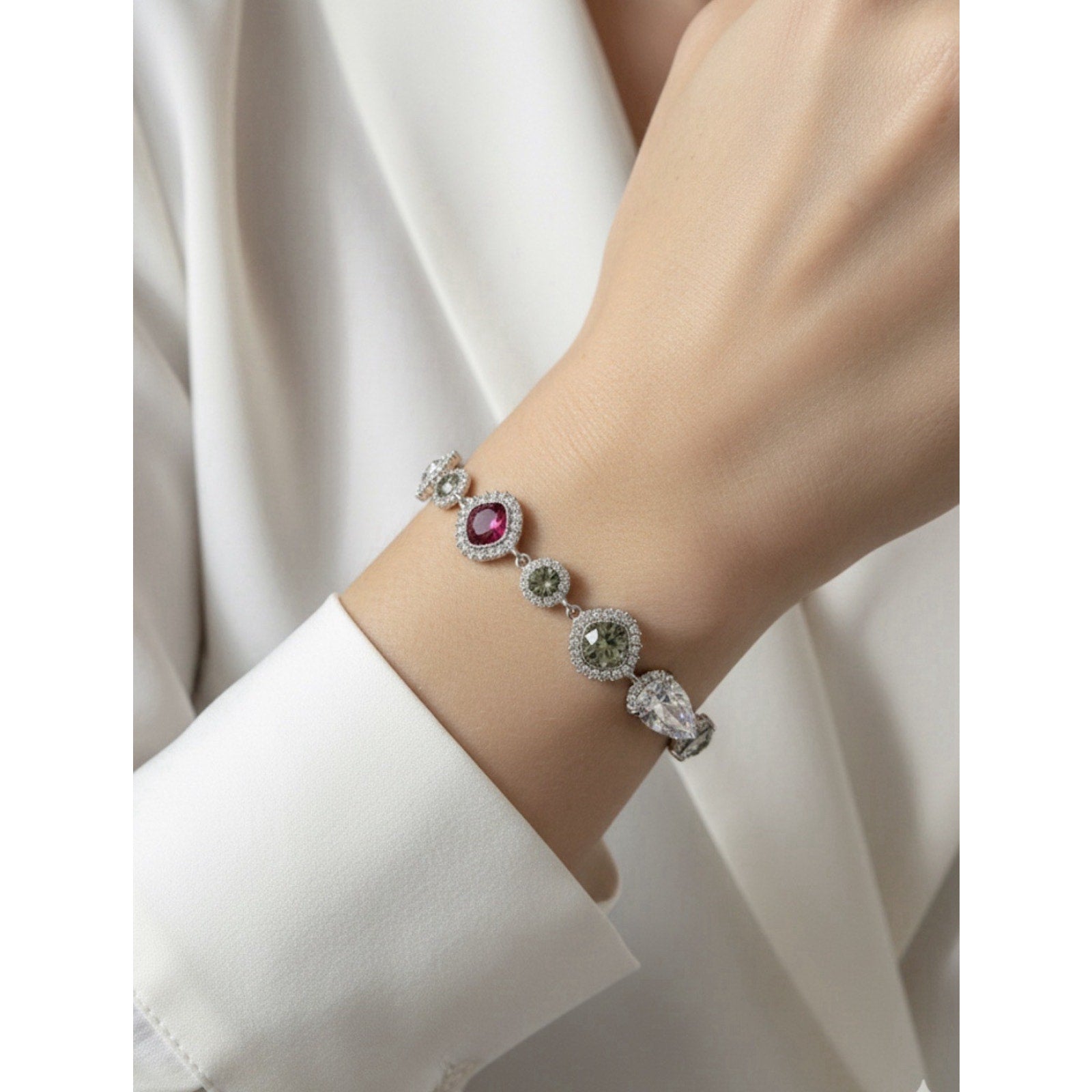 Women’s Silverstone Cubic Zirconia and Red Multicolored Gemstone Bracelet