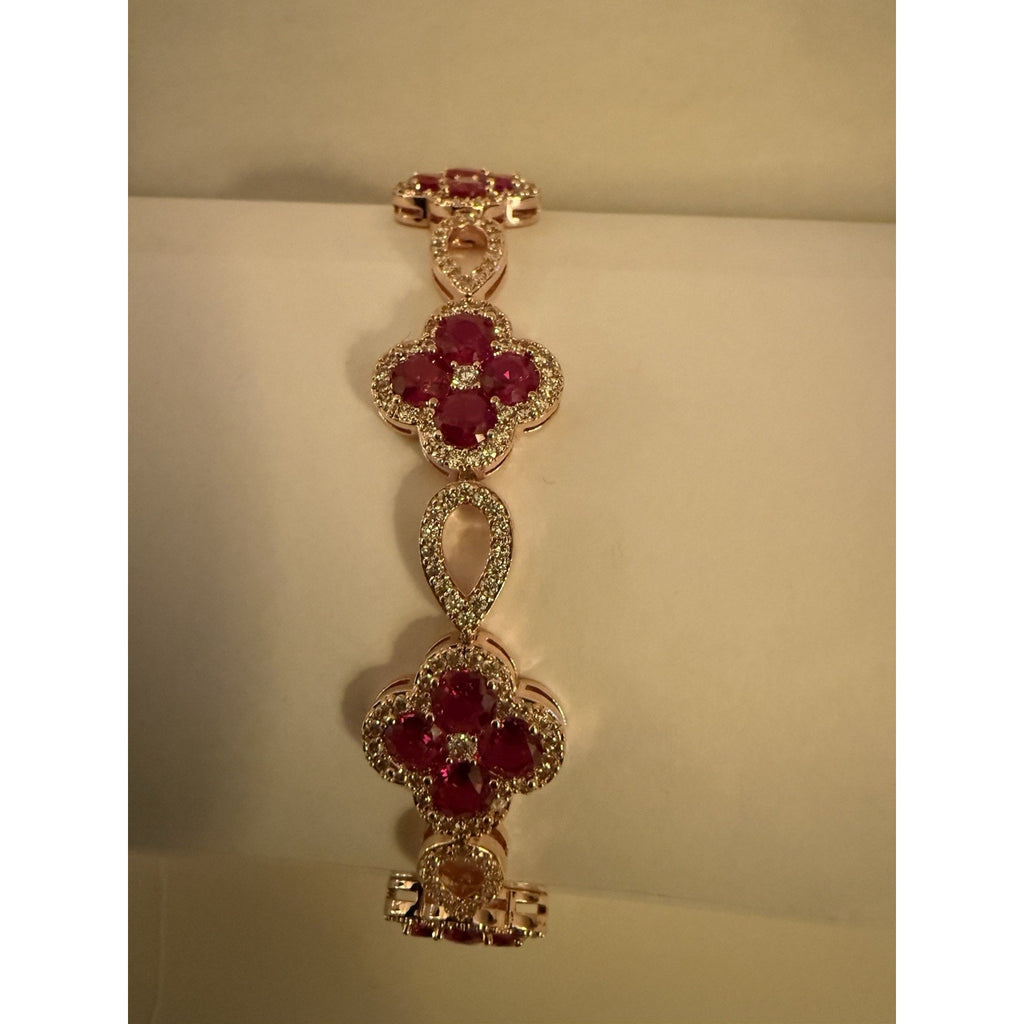 Women’s Goldtone Cubic Zirconia and Red Cloverleaf Gemstone Bracelet