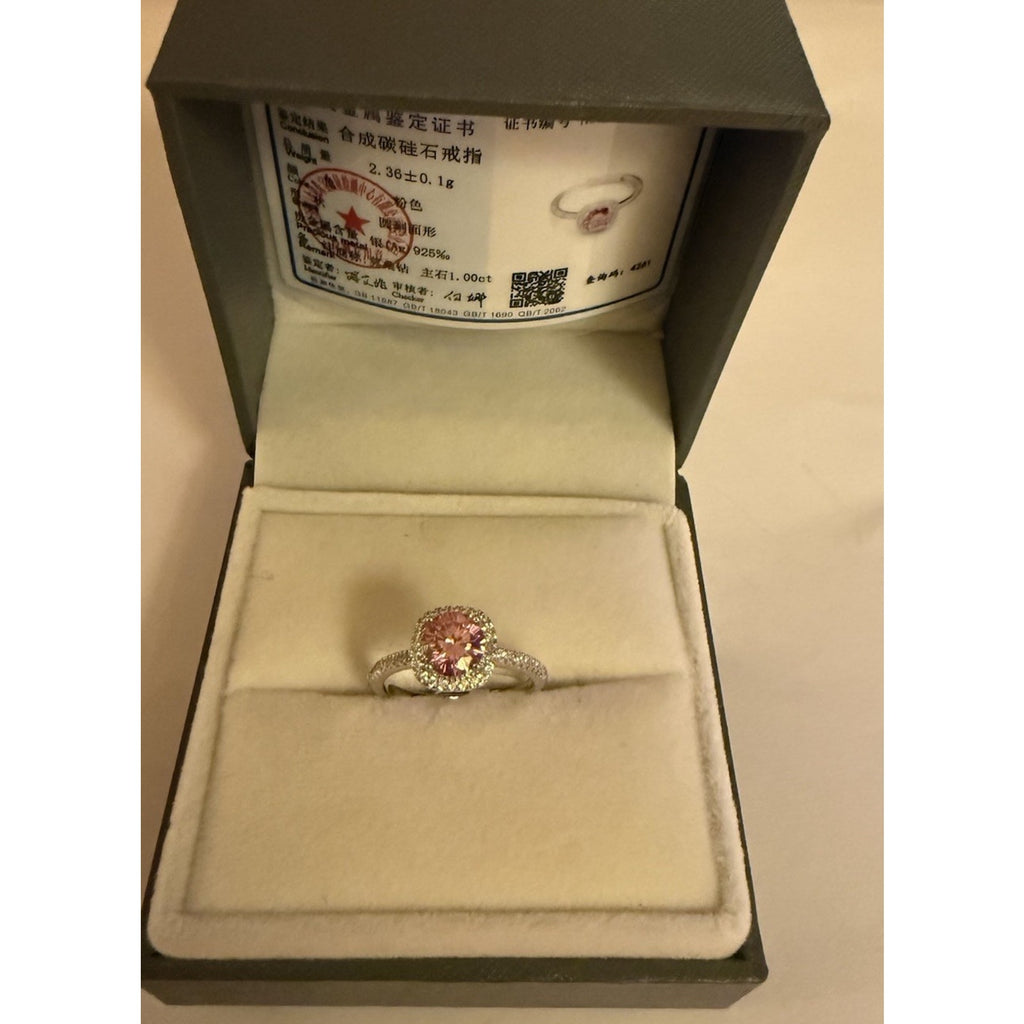 Elegant 1ct Pink Moissanite Halo Ring Brilliant Square Cut Adjustable 925 Silver
