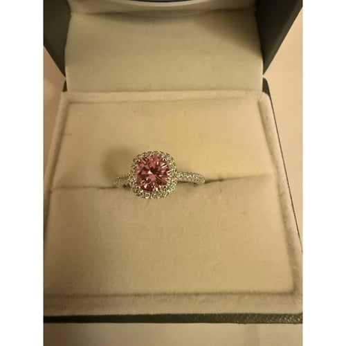 Elegant 1ct Pink Moissanite Halo Ring Brilliant Square Cut Adjustable 925 Silver