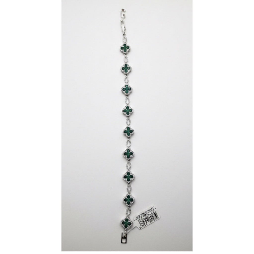 Women’s Silver tone Cubic Zirconia and Green Clover Leaf Gemstone Bracelet