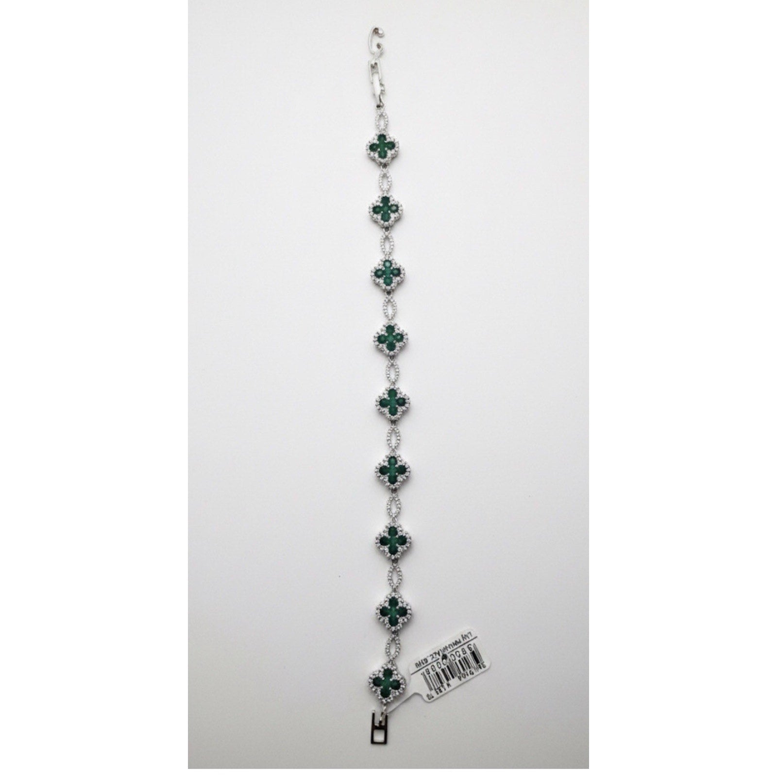 Women’s Silver tone Cubic Zirconia and Green Clover Leaf Gemstone Bracelet