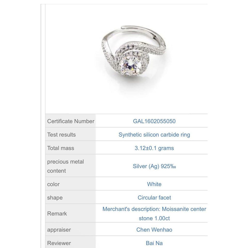 Stunning Moissanite Engagement Ring 925 Sterling Silver 1.00CTW Adjustable size
