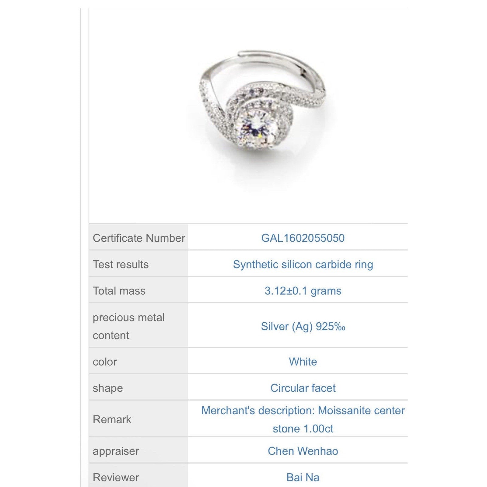 Stunning Moissanite Engagement Ring 925 Sterling Silver 1.00CTW Adjustable size